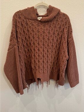 BKE Cable Knit Hooded Sweater in Rust